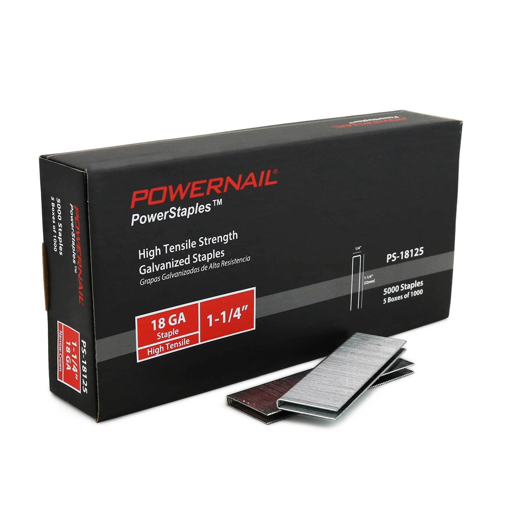 POWERNAIL, 1-1/4in. Leg, 18ga Staple, 1/4in. Crown 1 Case 30,000ct, Fastener Size 1.25 in, Nail Gun Angle 0 °, Model# PS18125.PWR